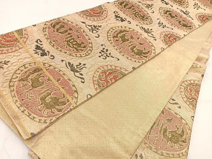 平和屋着物◎佐賀錦　六通柄袋帯　向かい鳳凰　金糸　正絹　逸品　BAAV7817yc