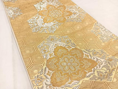 平和屋着物◎六通柄袋帯　亀甲更紗花文　金銀糸　正絹　逸品　BAAV7819yc