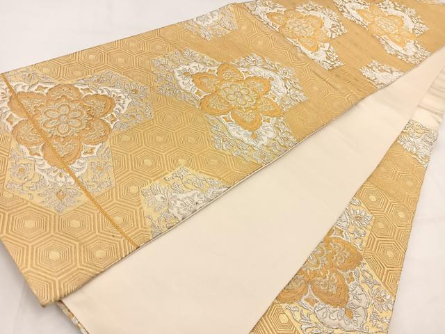 平和屋着物◎六通柄袋帯　亀甲更紗花文　金銀糸　正絹　逸品　BAAV7819yc