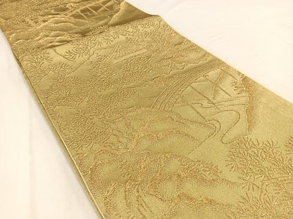 平和屋着物◎六通柄袋帯　御所解風景文　金糸　正絹　逸品　BAAV7822yc