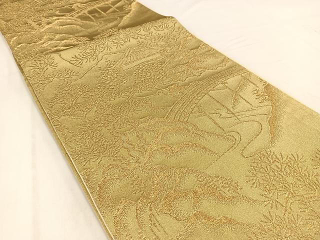 平和屋着物◎六通柄袋帯　御所解風景文　金糸　正絹　逸品　BAAV7822yc