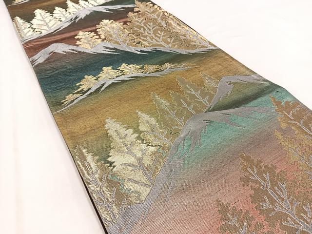 平和屋着物◎六通柄袋帯　遠山樹林文　金銀糸　引箔　正絹　逸品　BAAV7824yc