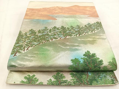 平和屋着物◎六通柄袋帯　遠山風景文　金糸　引箔　正絹　逸品　BAAV7825yc