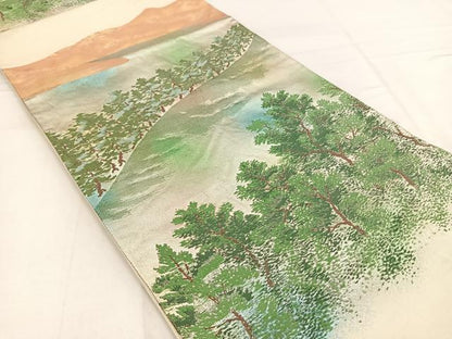 平和屋着物◎六通柄袋帯　遠山風景文　金糸　引箔　正絹　逸品　BAAV7825yc