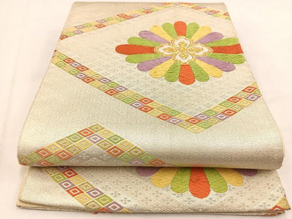 平和屋着物◎六通柄袋帯　唐織　菱天井花文　金銀糸　正絹　逸品　BAAV7829yc