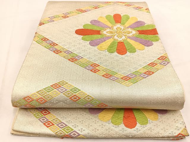 平和屋着物◎六通柄袋帯　唐織　菱天井花文　金銀糸　正絹　逸品　BAAV7829yc