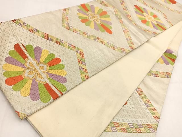 平和屋着物◎六通柄袋帯　唐織　菱天井花文　金銀糸　正絹　逸品　BAAV7829yc