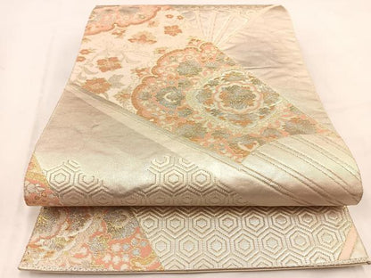 平和屋着物◎六通柄袋帯　二重箔　引箔　扇面更紗華文　正絹　逸品　BAAV7830yc
