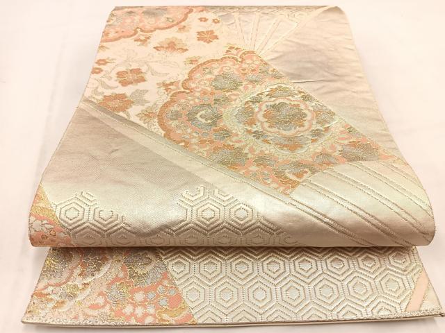 平和屋着物◎六通柄袋帯　二重箔　引箔　扇面更紗華文　正絹　逸品　BAAV7830yc