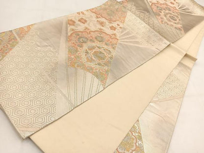 平和屋着物◎六通柄袋帯　二重箔　引箔　扇面更紗華文　正絹　逸品　BAAV7830yc