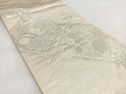平和屋着物◎六通柄袋帯　唐織　美保姿　天井花文　銀糸　正絹　逸品　BAAV7834yc