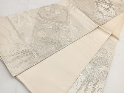 平和屋着物◎六通柄袋帯　唐織　美保姿　天井花文　銀糸　正絹　逸品　BAAV7834yc