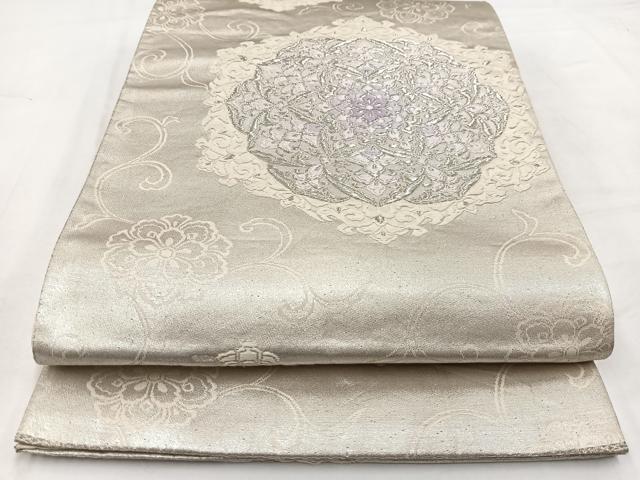 平和屋着物◎六通柄袋帯　唐織　正倉院花文　銀糸　正絹　逸品　BAAV7837yc