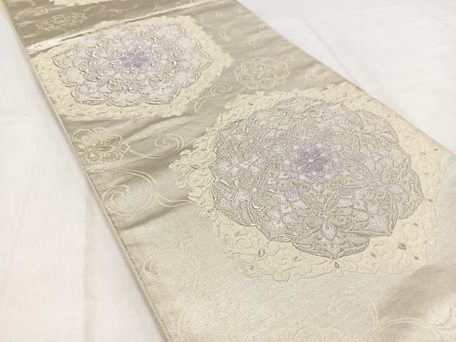平和屋着物◎六通柄袋帯　唐織　正倉院花文　銀糸　正絹　逸品　BAAV7837yc