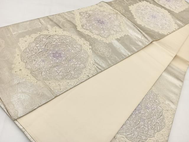 平和屋着物◎六通柄袋帯　唐織　正倉院花文　銀糸　正絹　逸品　BAAV7837yc
