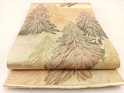 平和屋着物◎六通柄袋帯　樹林文　金銀糸　正絹　逸品　BAAV7839yc