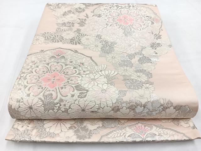 平和屋着物◎六通柄袋帯　唐織　正倉院花文　銀糸　正絹　逸品　BAAV7841yc