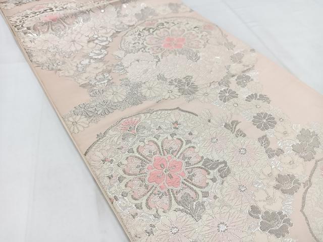 平和屋着物◎六通柄袋帯　唐織　正倉院花文　銀糸　正絹　逸品　BAAV7841yc