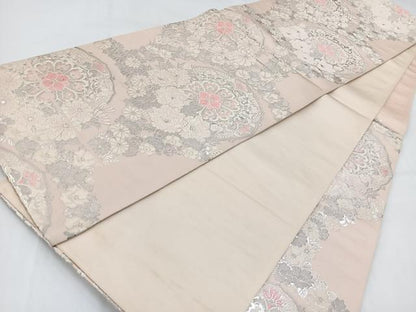 平和屋着物◎六通柄袋帯　唐織　正倉院花文　銀糸　正絹　逸品　BAAV7841yc
