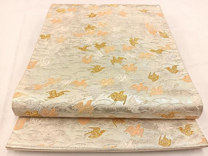 平和屋着物◎六通柄袋帯　　唐織　群鶴　金銀糸　引箔　正絹　逸品　BAAV7842yc