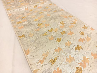 平和屋着物◎六通柄袋帯　　唐織　群鶴　金銀糸　引箔　正絹　逸品　BAAV7842yc