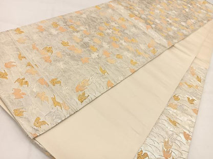 平和屋着物◎六通柄袋帯　　唐織　群鶴　金銀糸　引箔　正絹　逸品　BAAV7842yc