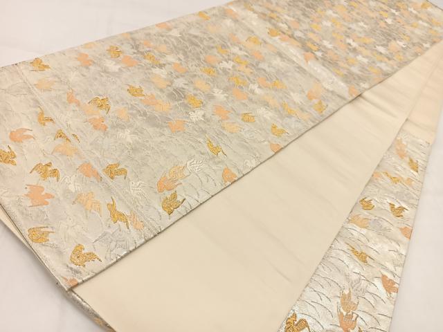 平和屋着物◎六通柄袋帯　　唐織　群鶴　金銀糸　引箔　正絹　逸品　BAAV7842yc