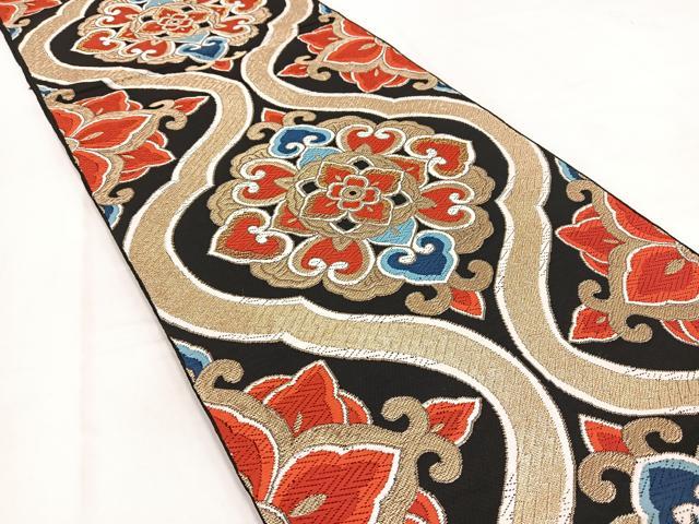 平和屋着物◎六通柄　本袋帯　唐織　正倉院花文　黒地　金銀糸　BAAV7845yc