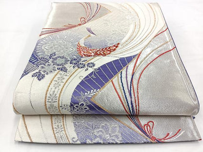 平和屋着物◎六通柄袋帯　唐織　孔雀花文　金銀糸　たけうちオリジナル　金銀糸　正絹　逸品　BAAV7848yc