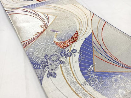 平和屋着物◎六通柄袋帯　唐織　孔雀花文　金銀糸　たけうちオリジナル　金銀糸　正絹　逸品　BAAV7848yc