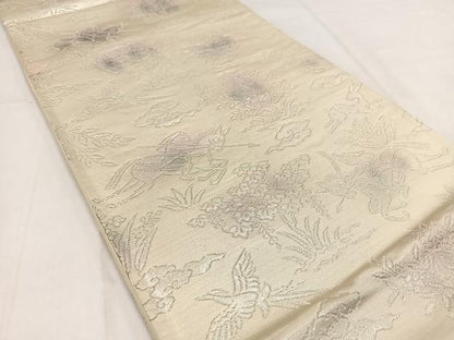 平和屋着物◎六通柄袋帯　　純銀箔　狩猟文　正絹　逸品　BAAV7849yc