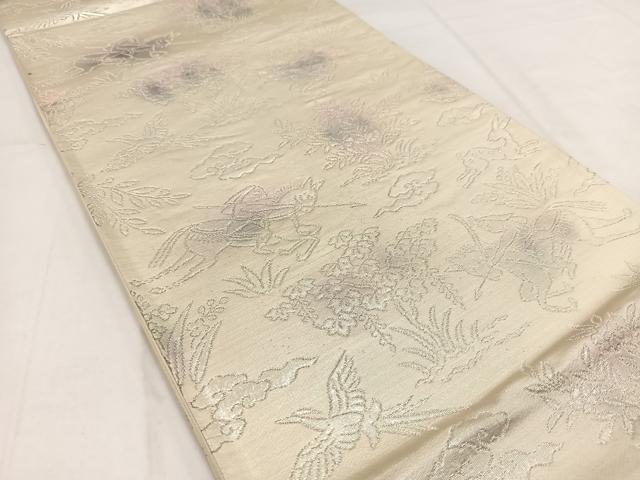 平和屋着物◎六通柄袋帯　　純銀箔　狩猟文　正絹　逸品　BAAV7849yc
