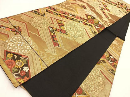 平和屋着物◎六通柄袋帯　唐織　慶長小花文　金銀糸　正絹　逸品　BAAV7850yc