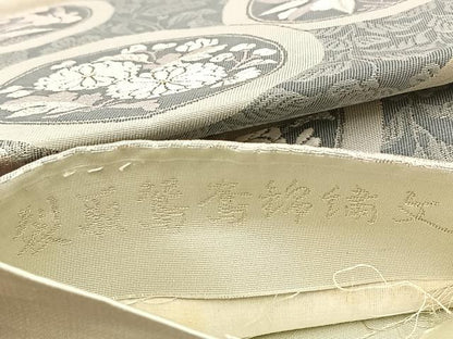 平和屋着物◎六通柄袋帯 唐織 裂取鴛鴦錦繍文 銀糸 正絹 逸品 BAAV7852yc