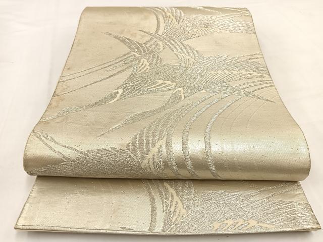 平和屋着物◎六通柄袋帯　唐織　飛鶴文　銀糸　正絹　逸品　BAAV7853yc