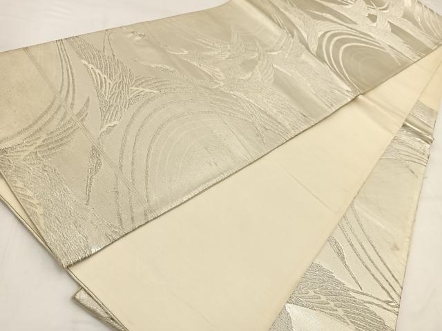 平和屋着物◎六通柄袋帯　唐織　飛鶴文　銀糸　正絹　逸品　BAAV7853yc