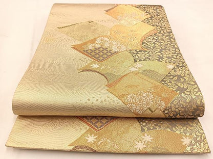 平和屋着物◎六通柄袋帯　唐織　立波更紗花文　金糸　正絹　逸品　BAAV7855yc