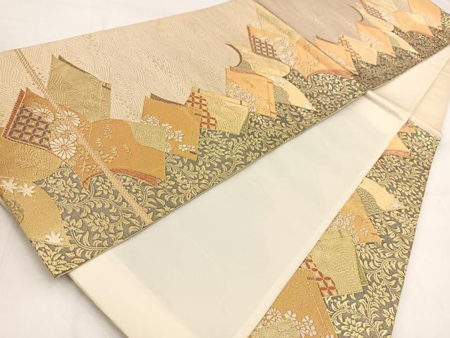 平和屋着物◎六通柄袋帯　唐織　立波更紗花文　金糸　正絹　逸品　BAAV7855yc