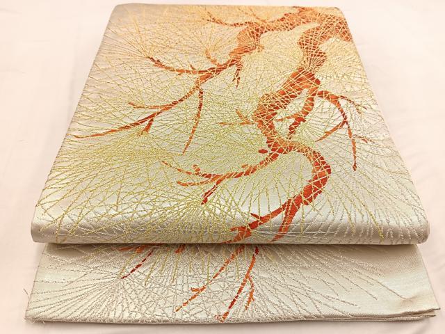 平和屋着物◎六通柄袋帯 唐織 若松葉文 金銀糸 正絹 逸品 BAAV7858yc