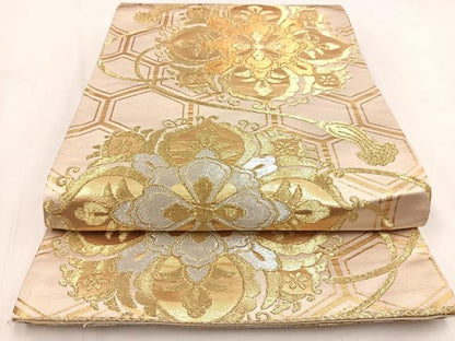 平和屋着物◎六通柄袋帯　正倉院花文　金銀糸　正絹　逸品　BAAV7860yc
