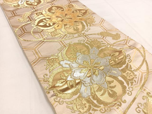 平和屋着物◎六通柄袋帯　正倉院花文　金銀糸　正絹　逸品　BAAV7860yc