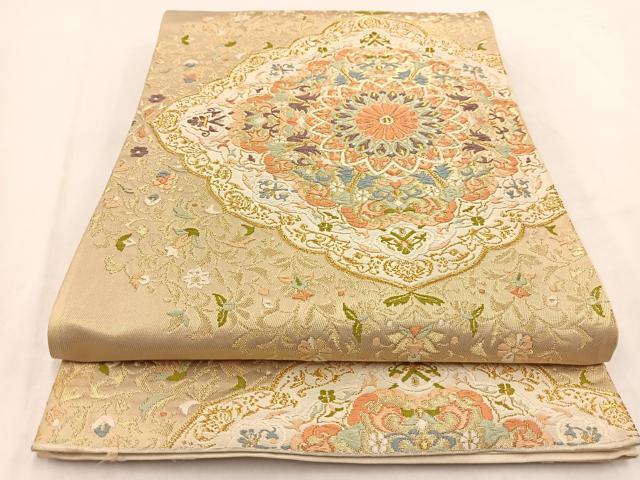 平和屋着物◎六通柄袋帯　唐織　正倉院更紗花文　金糸　正絹　逸品　BAAV7877yc