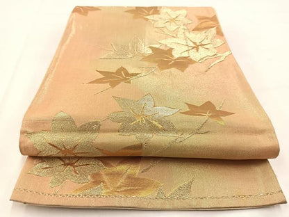 平和屋着物◎六通柄袋帯　楓文　金糸　引箔　正絹　逸品　BAAV7882yc