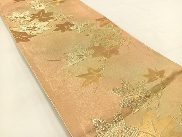 平和屋着物◎六通柄袋帯　楓文　金糸　引箔　正絹　逸品　BAAV7882yc