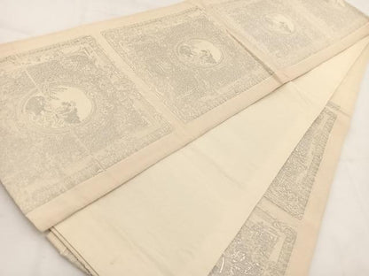 平和屋着物◎六通柄袋帯　唐織　人物風景花文　銀糸　正絹　逸品　BAAV7913yc