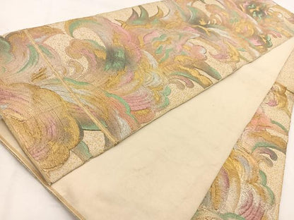 平和屋着物◎六通柄　本袋帯　更紗花文　金彩　正絹　逸品　BAAV7966yc