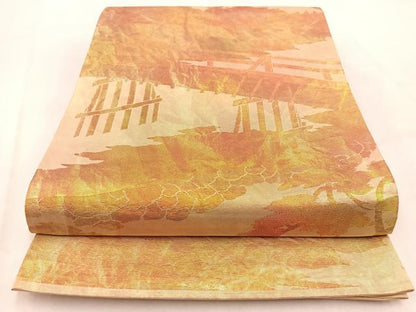 平和屋着物◎六通柄袋帯　渡り橋風景文　金糸　引箔　正絹　逸品　BAAV7968yc
