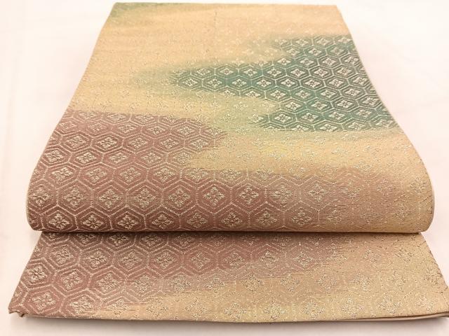 平和屋着物◎六通柄袋帯　亀甲花菱文　金銀糸　正絹　逸品　BAAV7969yc