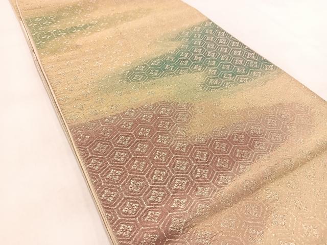 平和屋着物◎六通柄袋帯　亀甲花菱文　金銀糸　正絹　逸品　BAAV7969yc
