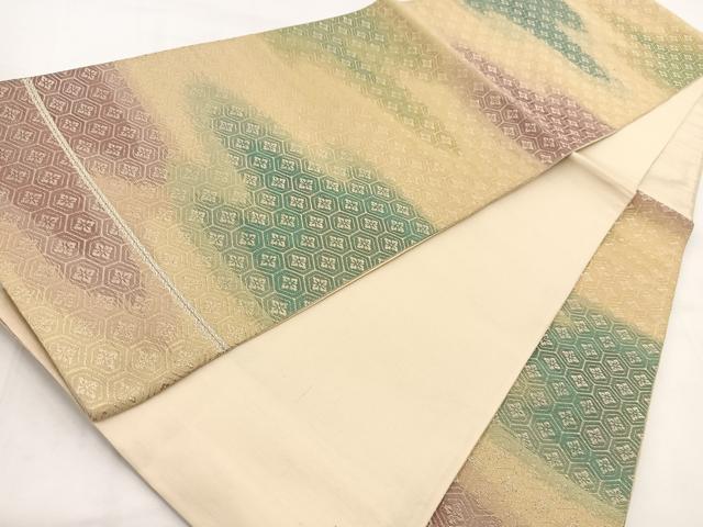 平和屋着物◎六通柄袋帯　亀甲花菱文　金銀糸　正絹　逸品　BAAV7969yc